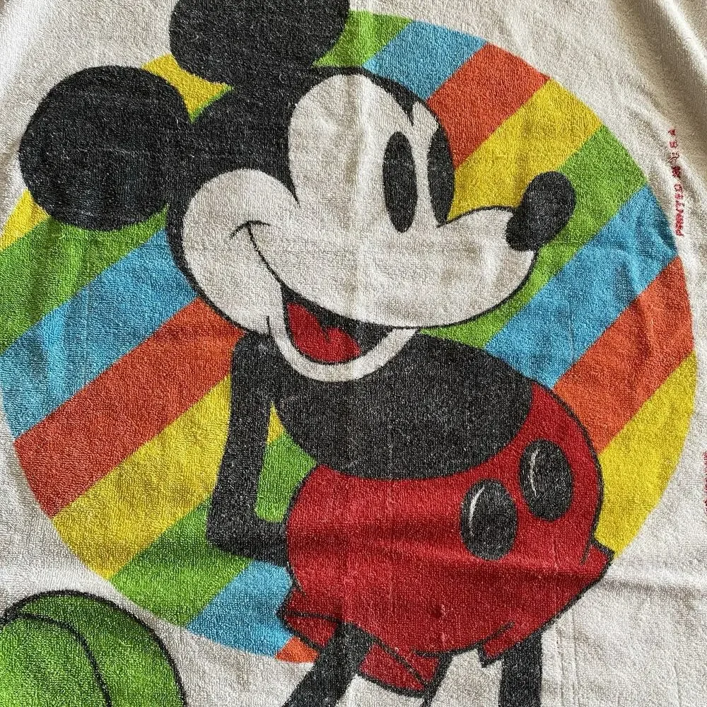 Vintage Walt Disney Mickey Mouse Terry Cloth Bath Beach Towel Franco USA - READ
